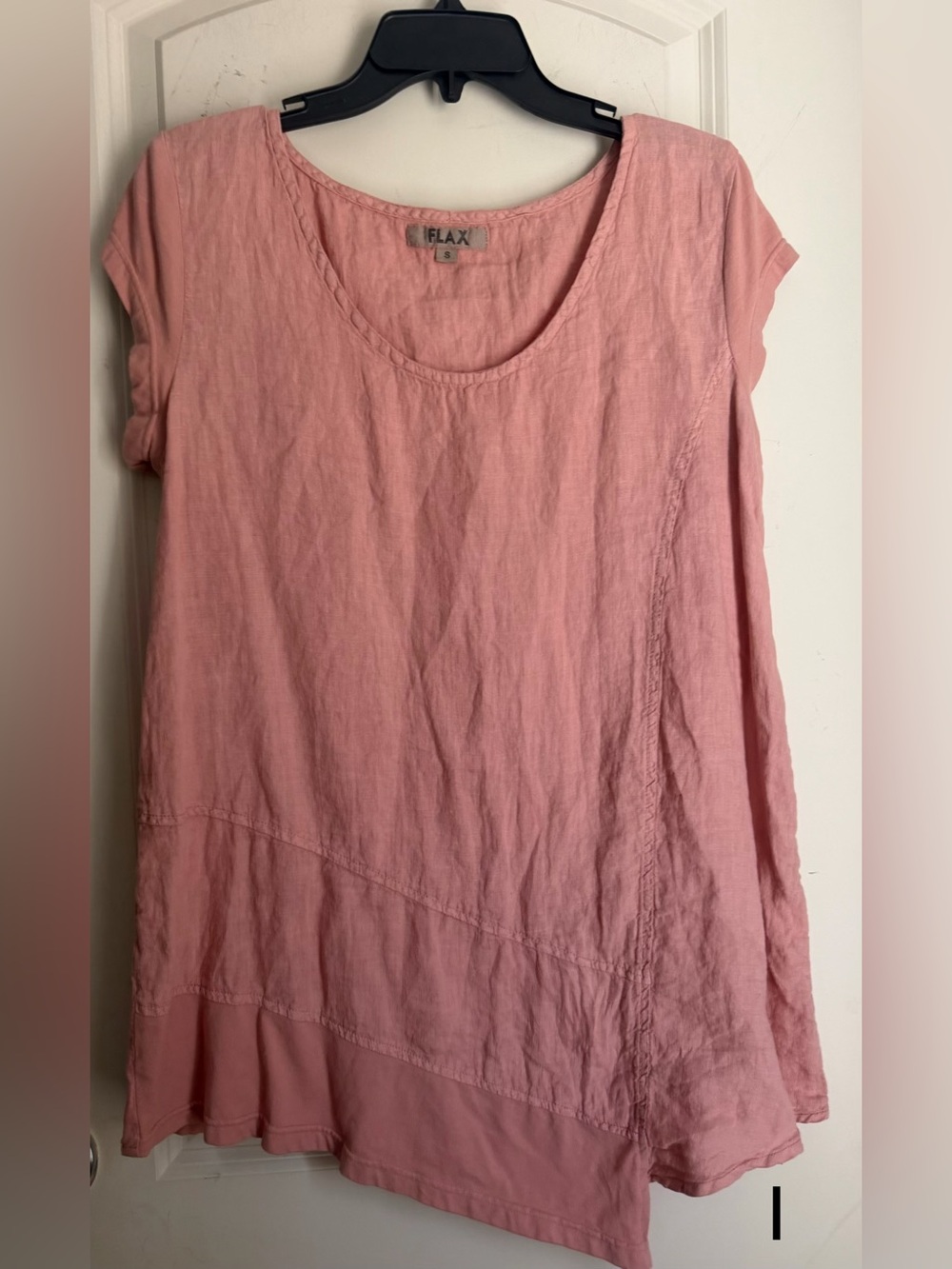 Flax asymmetrical Dusty Rose Linen Short Sleeve Tunic top S travel cruise resort